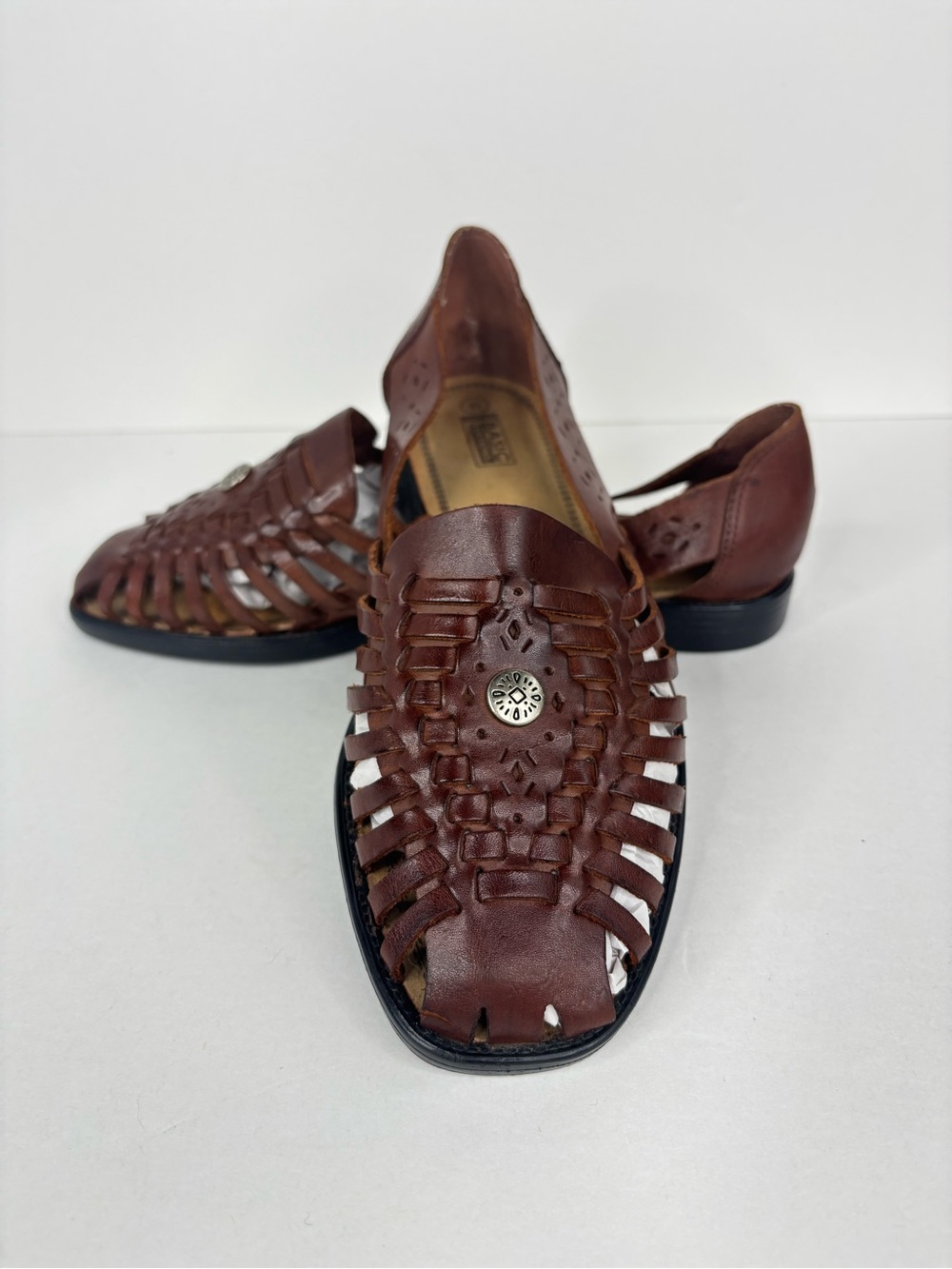 Basic Editions Brown Woven Leather Huarache Sandals 8.5